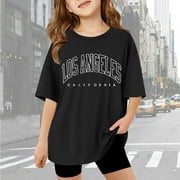 Girls Short Sleeve Shirts Size 7-8 Crewneck Printed Blouse Tops Regular Back To School Outfit Kids Graduation Girl Clothes Outifit